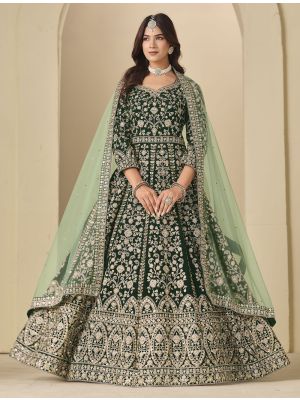 emerald green eid dress Emerald Green Floral Lace Kaftan main image 0