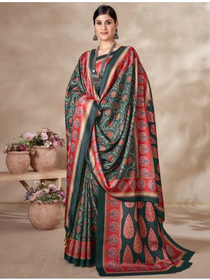 Dark Green Winter Special Pashmina Saree With Shawl