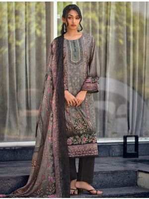 Dark Grey Lawn Cotton Pakistani Salwar Kameez With Thread Work small FABSL22564