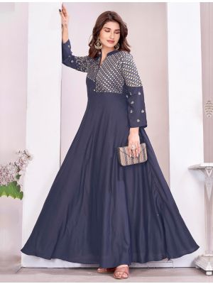 dark grey muslin trendy embroidered gown  fabgo20430