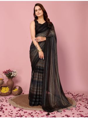 Dark Grey Rangoli Silk Ready To Wear Saree