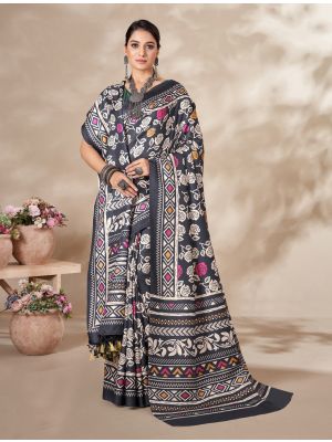 Dark Grey Winter Special Pashmina Saree With Shawl