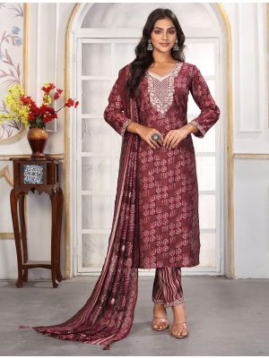 Dark Maroon Chanderi Ready To Wear Salwar Kameez FABSL22322