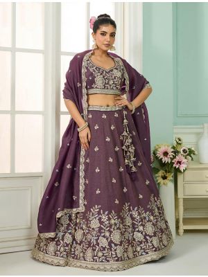 Dark Mauve Tissue Embroidered Designer Lehenga Choli small FABLE20515