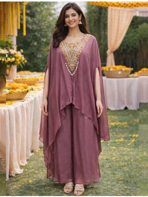 dark mauve viscose chinon flowy kurta palazzo set fabku21170
