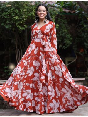 dark orange georgette printed anarkali kurta fabku21055