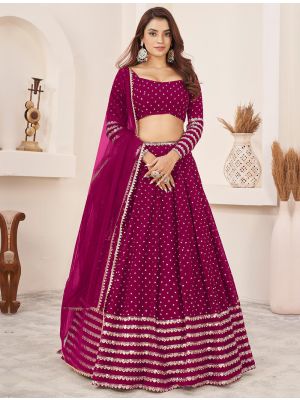Dark Pink Georgette Lehenga Choli with Zari And Sequins small FABLE20421