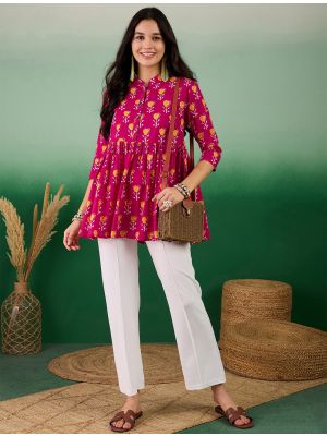 dark pink pure cotton printed short kurti fabku20913