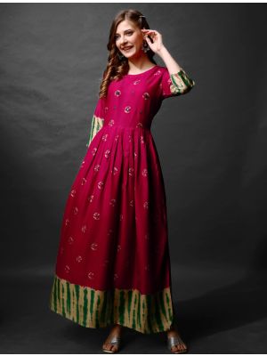 dark pink rayon printed anarkali kurta fabku21050