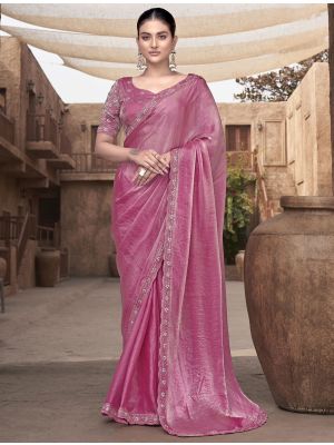 Dark Pink Satin Silk Premium Saree With Stitched Blouse