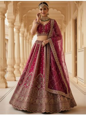Dark Pink Silk Adorned Premium Bridal Lehenga small FABLE20540