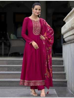 Dark Pink Vichitra Silk Embroidered Ready To Wear Salwar Kameez FABSL22266