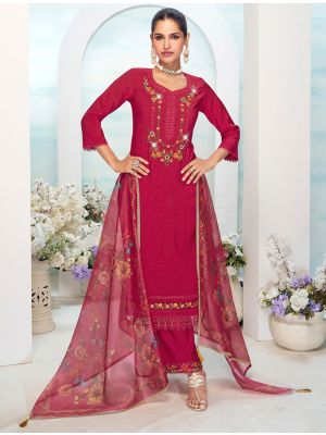 Dark Pink Viscose Silk Embroidered Ready To Wear Salwar Kameez FABSL22260