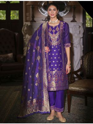 Dark Purple Banarasi Art Silk Ready To Wear Salwar Kameez FABSL22278