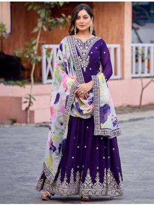 dark purple georgette embroidered gown with dupatta fabgo20436