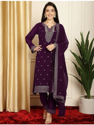 Dark Purple Georgette Ready To Wear Salwar Kameez FABSL22081