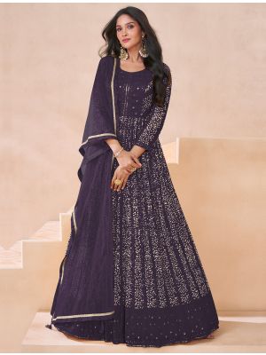 Dark Purple Georgette Semi Stitched Anarkali Suit thumbnail FABSL21962