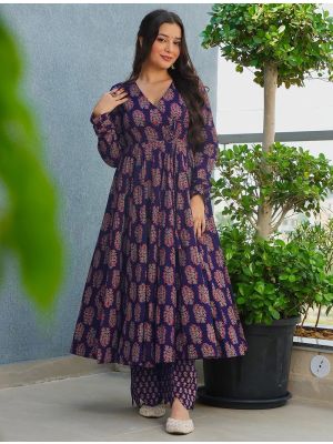 dark purple rayon digital printed kurta pant set fabku21153
