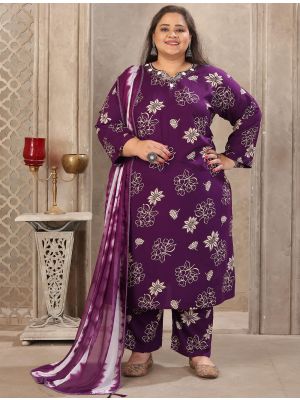 Dark Purple Rayon Plus Size Ready To Wear Salwar Kameez FABSL22297