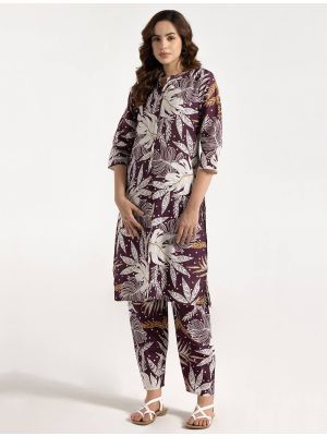 dark purple rayon printed co ord set swatch fabku21121