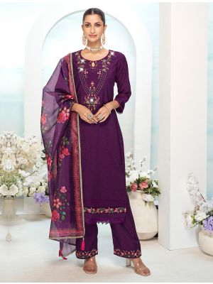 Dark Purple Viscose Silk Embroidered Ready To Wear Salwar Kameez FABSL22264