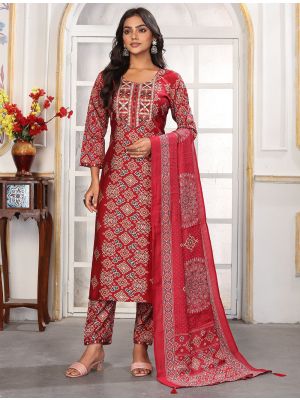 Dark Red Chanderi Ready To Wear Salwar Kameez FABSL22318