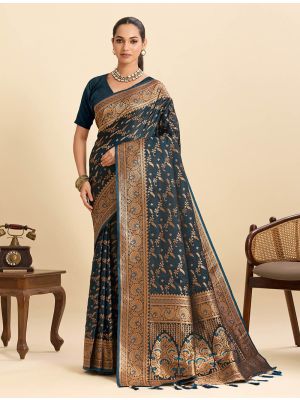 Dark Teal Art Silk Zari Woven Saree
