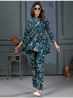 dark teal fine rayon stylish co ord set fabku21045
