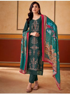 Dark Teal Muslin Embroidered Salwar Kameez small FABSL22150