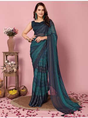 Dark Teal Rangoli Silk Ready To Wear Saree
