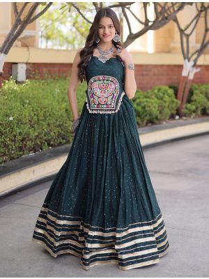 Dark Teal Rayon Ready To Wear Lehenga Choli Set small FABLE20619