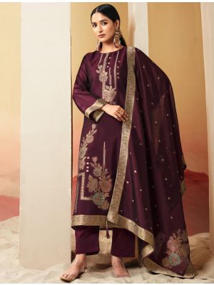 Dark Wine Silk Jacquard Elegant Salwar Kameez small FABSL22171