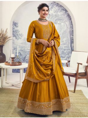 Dark Yellow Silk Georgette Semi Stitched Anarkali Suit small FABSL21819
