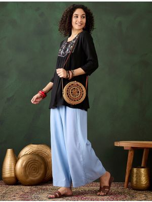 deep black rayon embroidered top fabku21018