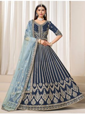 Deep Blue Art Silk Embroidered Lehenga Choli small FABLE20471