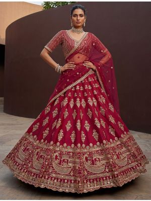 Deep Crimson Red Silk Adorned Bridal Lehenga With Double Dupatta small FABLE20574