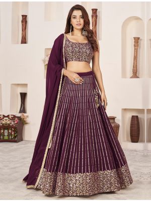 Deep Maroon Georgette Lehenga Choli with Zari And Sequins small FABLE20419