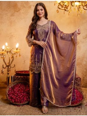Deep Mauve Fendy Silk Embroidered Ready To Wear Salwar Kameez swatch FABSL22575