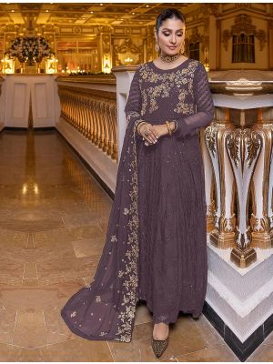 Deep Mauve Georgette Semi Stitched Pakistani Suit small FABSL21779