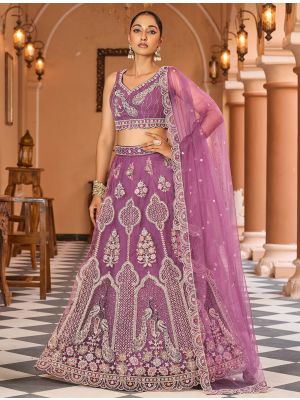 Deep Mauve Net Embroidered Lehenga Choli small FABLE20534