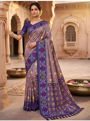 Deep Mauve Traditional Art Silk Patola Style Saree