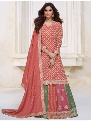 Deep Orange Chinon Semi Stitched Embroidered Lehenga Suit FABSL21751