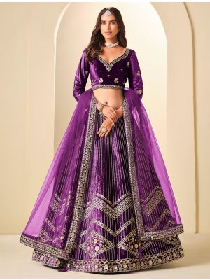 Deep Purple Ice Velvet Embroidered Lehenga Choli small FABLE20569