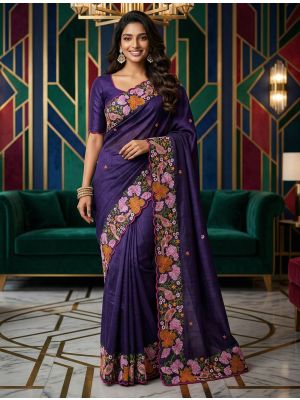 Deep Purple Manipuri Silk Embroidered Saree