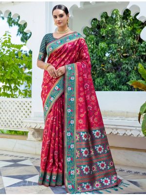 Deep Rani Pink Banarasi Art Silk Saree With Brocade-Style Weaving