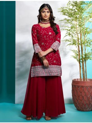 Deep Red Georgette Ready To Wear Palazzo Suit FABSL22102