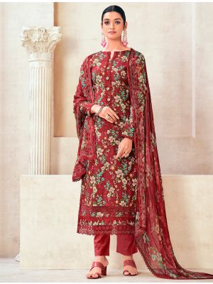 Deep Red Pure cotton Salwar Kameez With Crosio Lace small FABSL21601