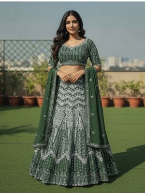 Deep Sage Green Georgette Embroidered Lehenga Choli small FABLE20599