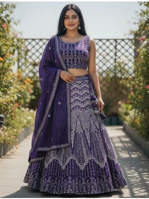 Deep Violet Georgette Embroidered Lehenga Choli small FABLE20602