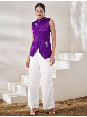 deep violet pure gaji silk stylish slim fit top fabku21068
